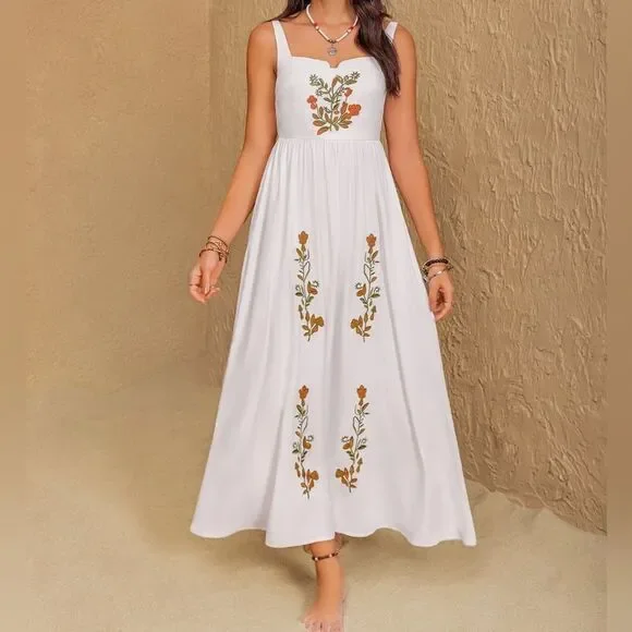 Six Eight Ten White Maxi Dress with Floral Embroidery - Picture 6 of 7